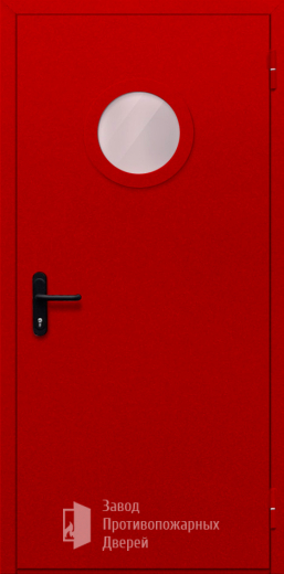 Фото двери «Однопольная с круглым стеклом (красная)» в Коломне