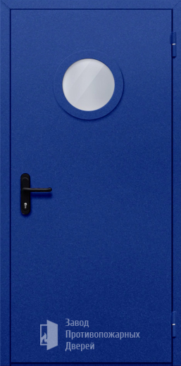 Фото двери «Однопольная с круглым стеклом (синяя)» в Коломне