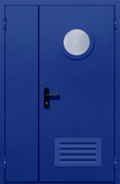 Фото двери «Полуторная с круглым стеклом и решеткой (синяя)» в Коломне