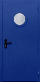 Фото двери «Однопольная с круглым стеклом (синяя)» в Коломне