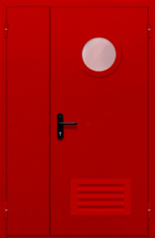 Фото двери «Полуторная с круглым стеклом и решеткой (красная)» в Коломне